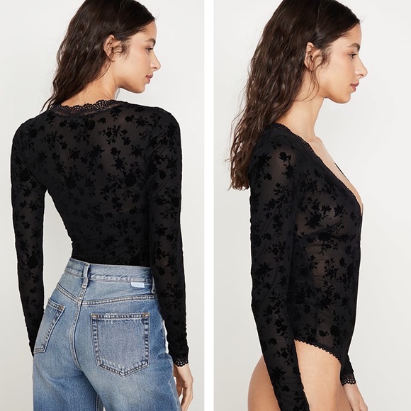 Free People Intimately Babes in Bandeaus Black Lace Bodysuit M - Picture 2 of 16